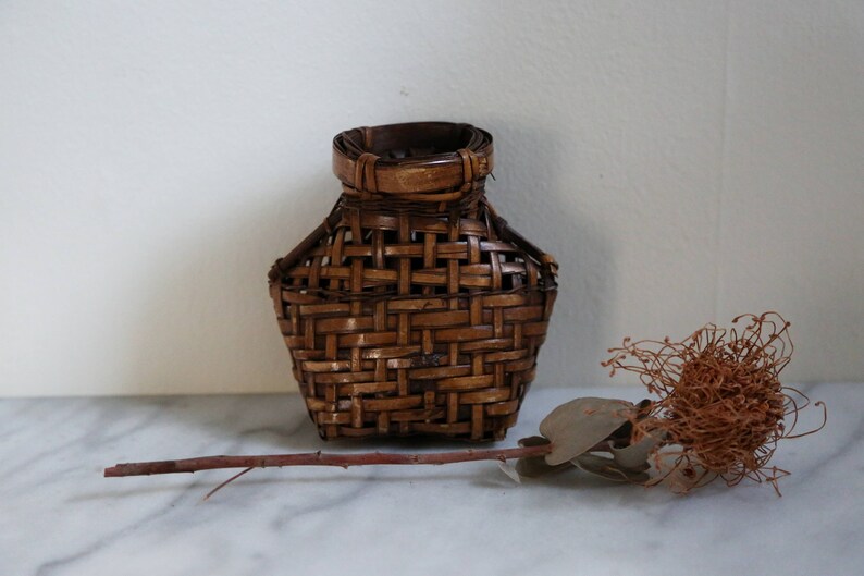 Small Brown Vintage Woven Vase Basket Bottle Etsy