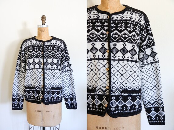Vintage Black and White Fair Isle Long Sleeve Knit