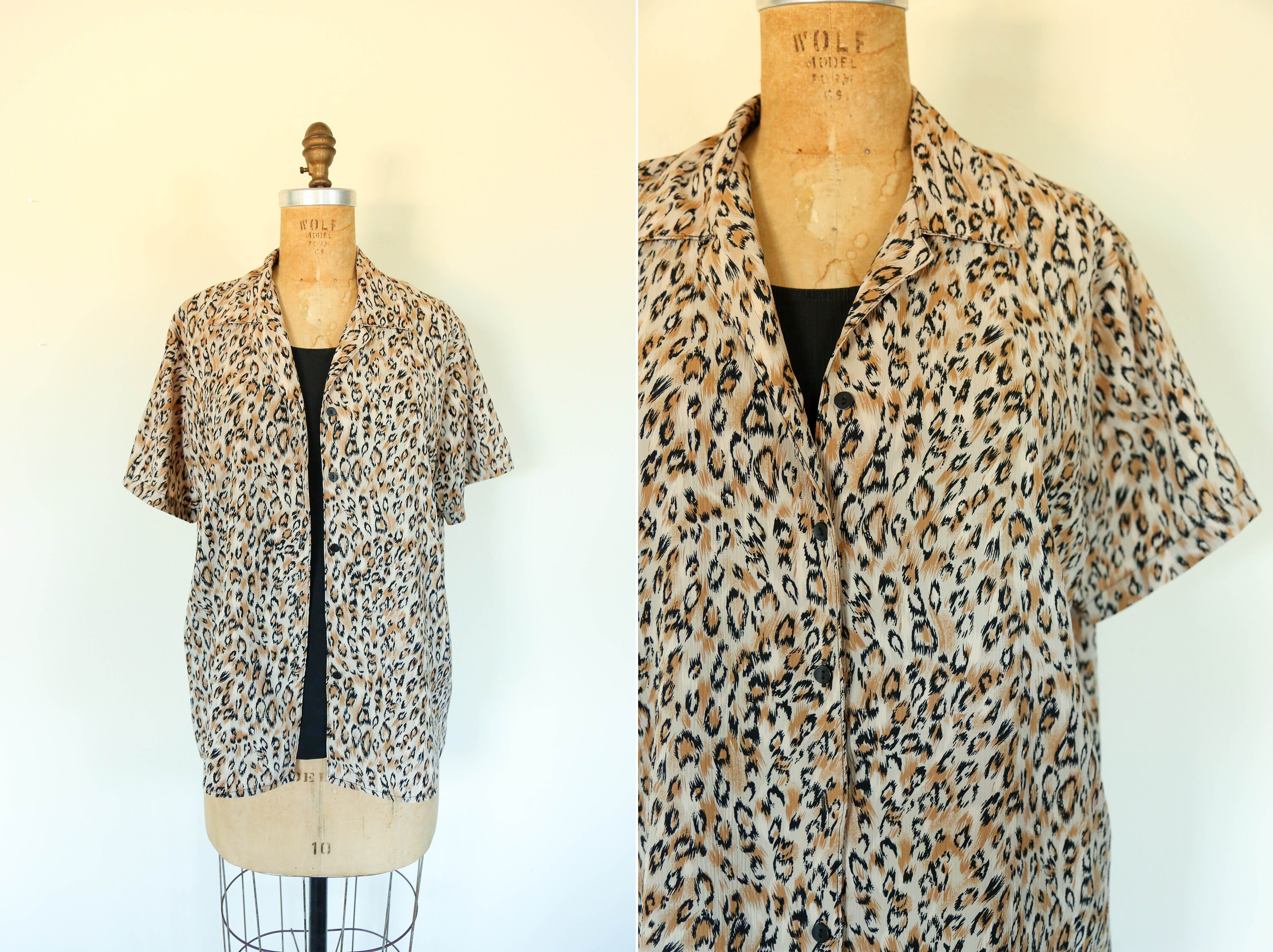 Vintage Layered Animal Print Black And Brown Short Sleeve Etsy