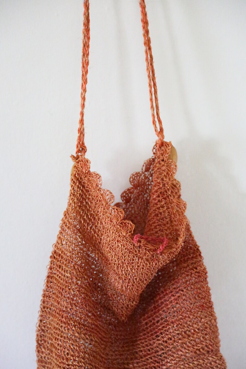 Vintage Rust Orange Straw Bohemian Bag Philipino Straw Market Bag Crossbody Shoulder Bucket Bag