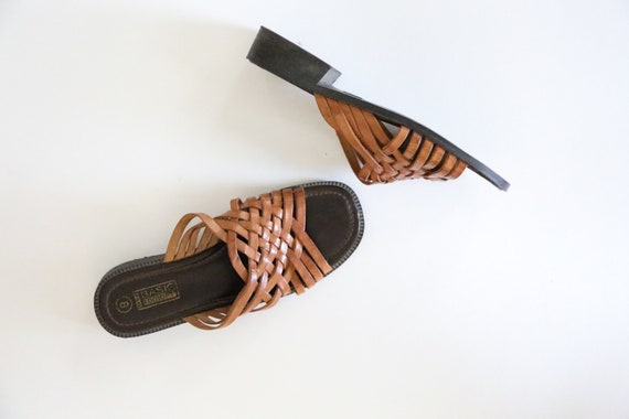 Vintage Woven Brown Leather Mules // Braided Leath