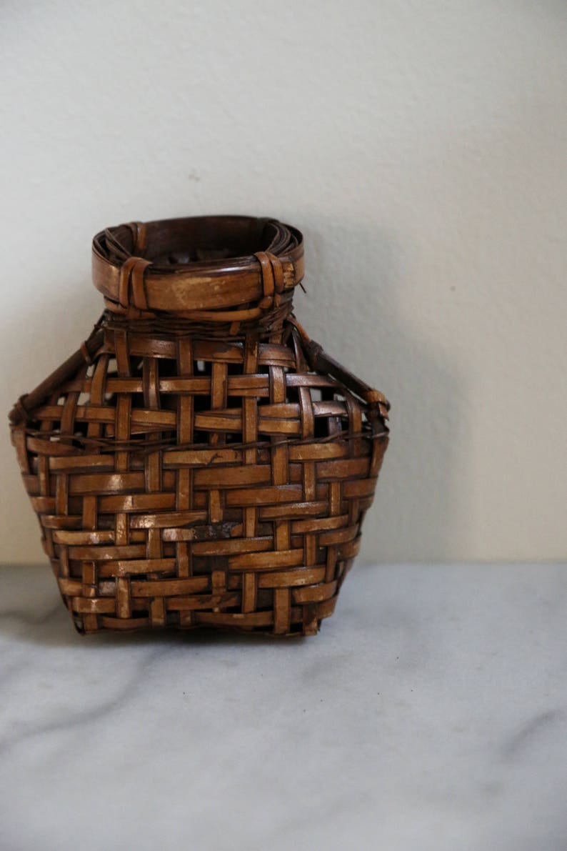 Small Brown Vintage Woven Vase Basket Bottle Etsy