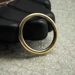 Solid gold 9ct round halo ring, handmade delicate 2mm yellow gold slim wedding band, modern simple smooth delicate stylish recycled gold