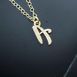 Solid 9ct recycled gold initial pendant, handmade hammered tree bark texture woodland inspired personalised letter A-Z alphabet chain
