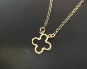 Solid gold lucky clover, handmade hammered 9ct charm necklace, individual herb trefoil blessed chain