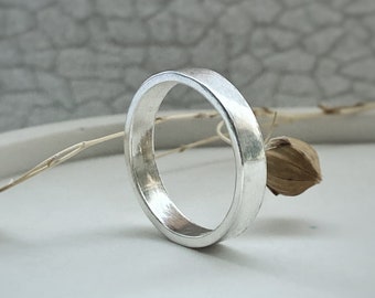 Solid gold 9ct plain ring, stylish modern simple stain matt minimal 9ct white gold band ring 5mm width