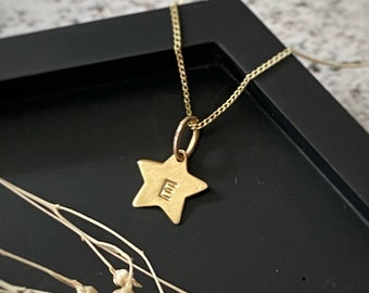 Solid gold star pendant, personalised letter delicate handmade unique simple modern 9ct gold initial necklace