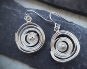 Silver swirl earrings, Unique mismatched sterling silver melted spiral drop and dangly earrings