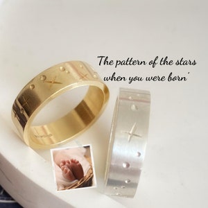 The stars when you were born solid gold bespoke stars in the sky map ring, unique custom band constellation personalised pattern map 5mm
