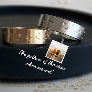 The stars when we met solid gold bespoke star sky map ring, unique custom band constellation personalised anniversarypattern map 5mm
