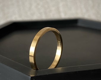 Solid gold 18ct plain delicate 2mm band ring, simple modern matt satin 18ct yellow gold stylish wedding ring