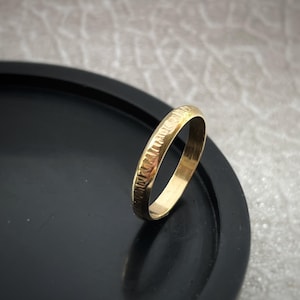 Solid recycled gold 9ct textured bark D section 3mm band ring, simple modern hammered tree yellow gold stylish wedding handmade eco friendly