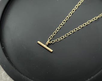 Handmade Solid Recycled 9ct Gold Watch Bar Pendant Necklace: Hammered Texture
