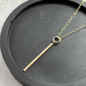 Solid 9ct gold smooth bar pendant, Handmade textured rectangle drop pendant, elegant simple modern sleek stylish gold pendant