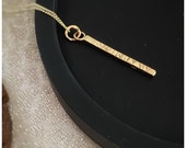 Solid 9ct gold hammered bar pendant, Handmade textured rectangle drop pendant, tree bark inspired simple modern stylish gold pendant