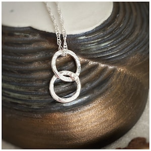 Handmade Sterling Silver Interlocking Circle Pendant: Hammered Hoop Necklace