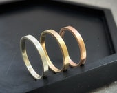 Solid gold trio 9ct Yellow, White & Rose gold plain satin set rings, 3 handmade delicate 2mm modern simple stylish smooth matt bands