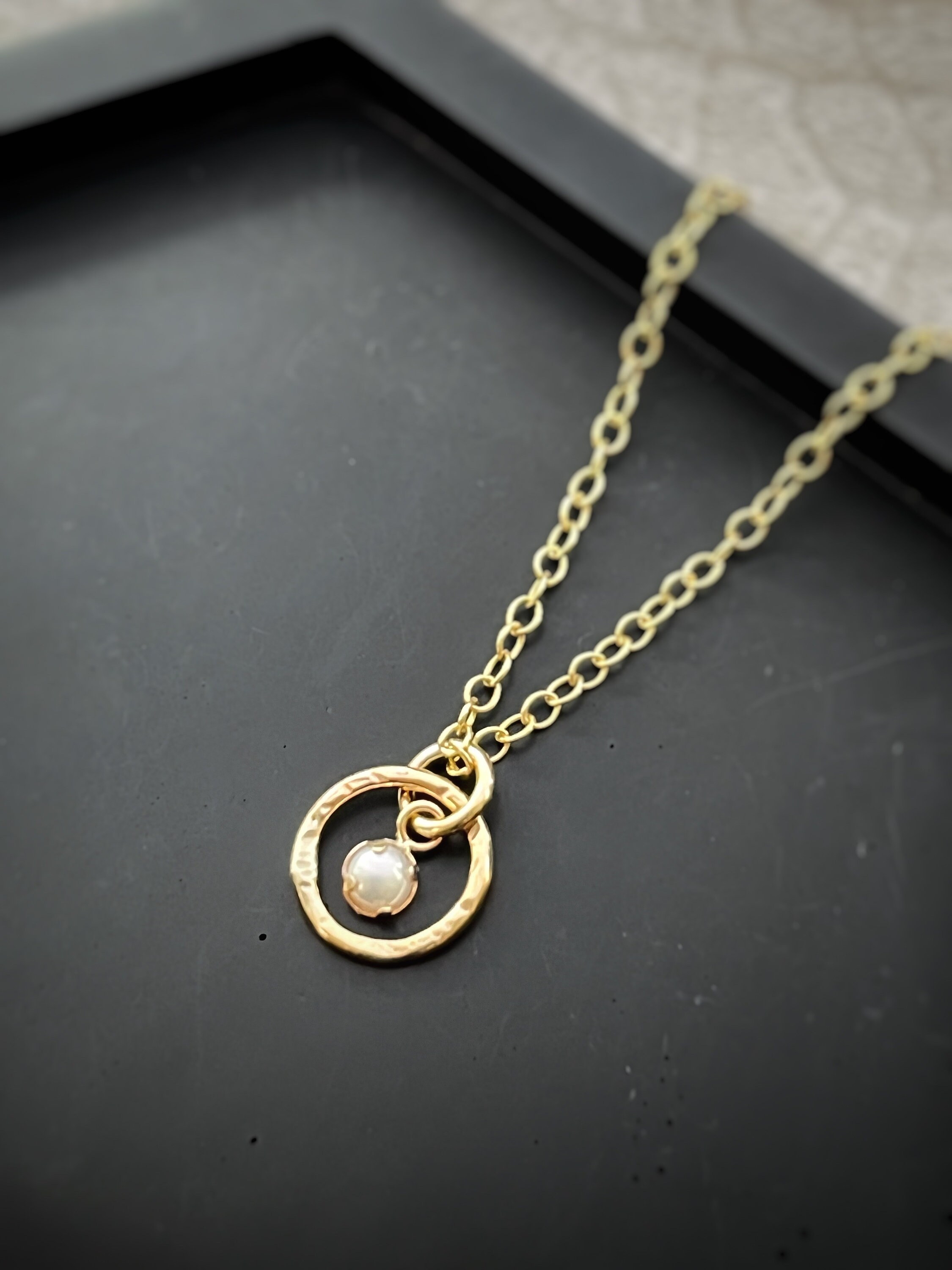 Solid Gold June Pearl Birthstone Hoop Gemstone Pendant