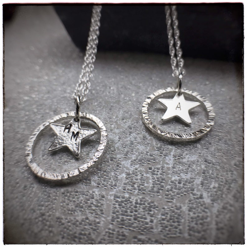 MUMMYS STAR charity sterling silver star and hammered hoop personalised handmade initial pendant image 4