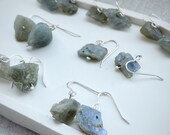 Rainbow gemstone Labordorite earrings, rough cut gemstone sterling silver handmade drop and dangly mismatched earrings