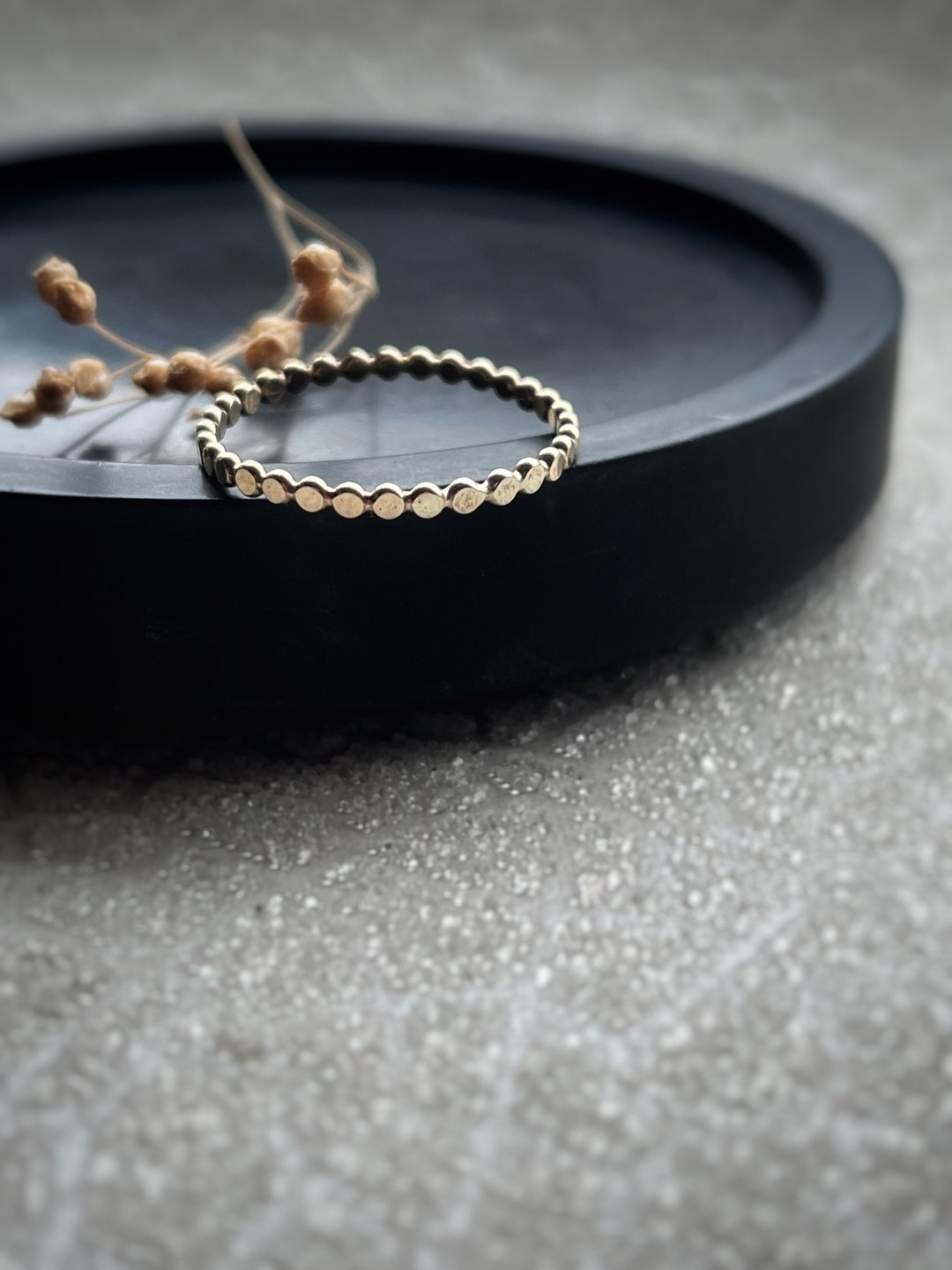 Solid Gold Hammered Beaded Ring, 9ct Gold Bobble Simple Delicate Band ...