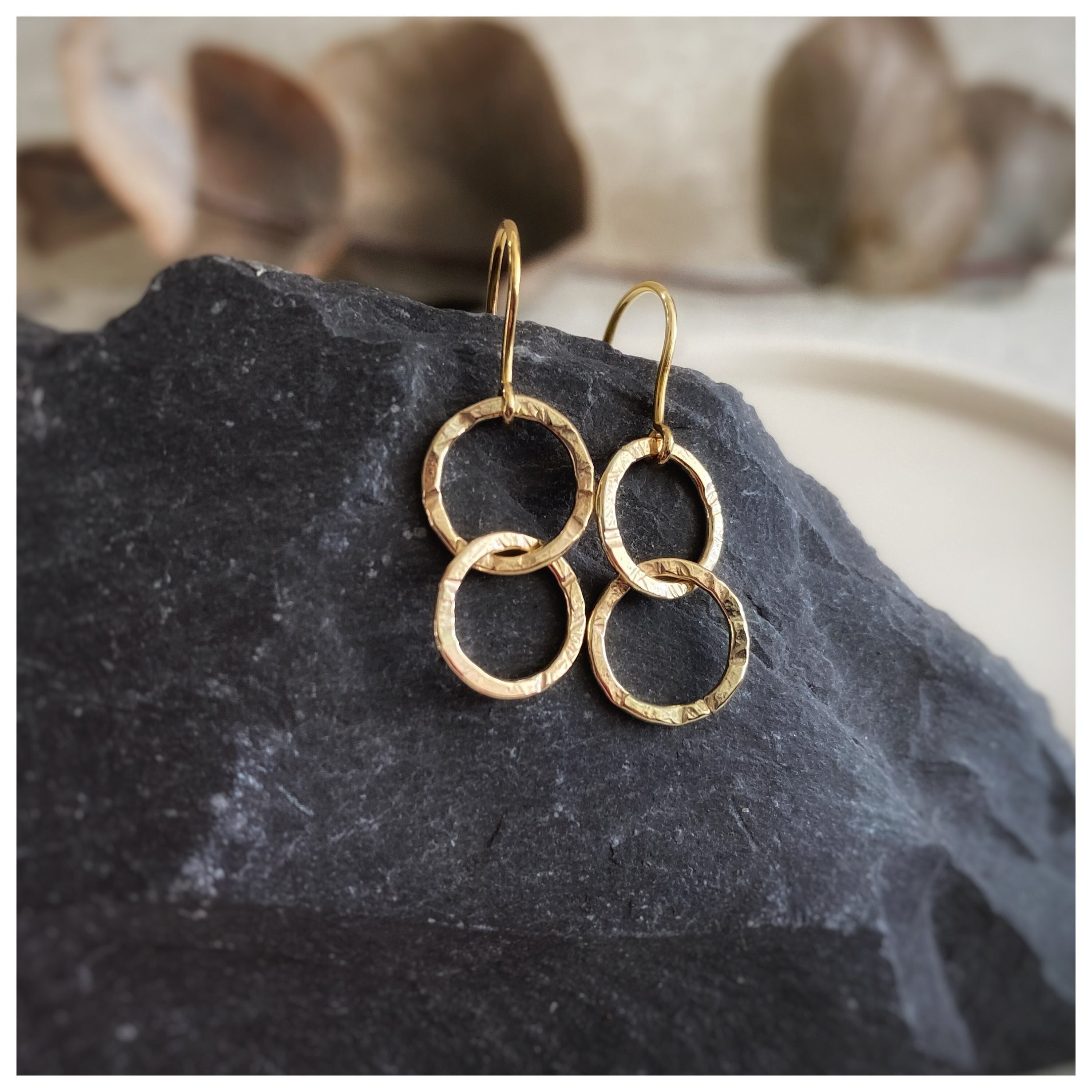 Gold double hoop drop earrings deals