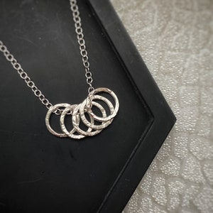 Simple hammered solid silver 5 hoop pendant, sterling silver multi circle bark textured pendant, geometric handmade modern round pendant
