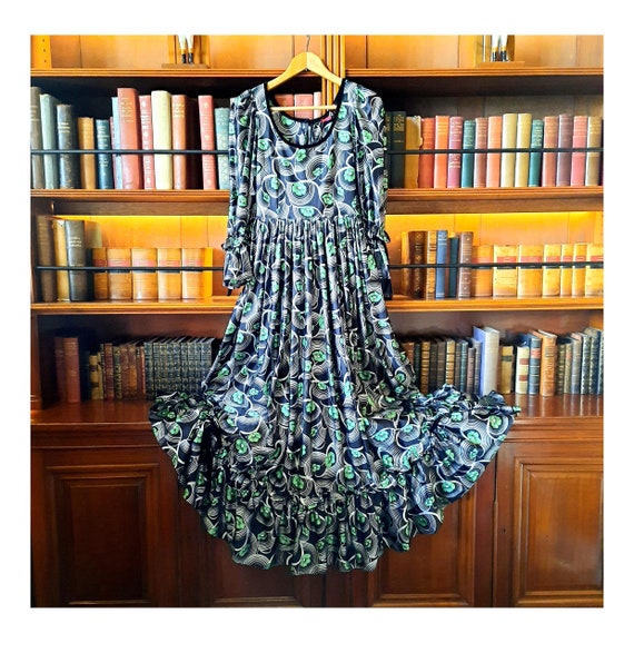 1970s Art Nouveau Print Dress by Magi Young, Vamp