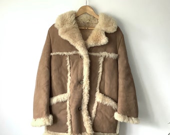 Superbe ! BAILYS GLASTONBURY | Superbe manteau en peau de mouton beige fourrure duveteuse camel clair années 70