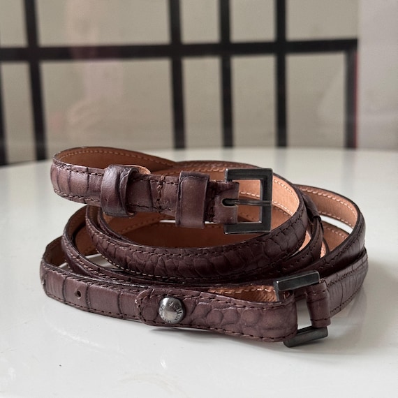 MAXMARA | Italian Leather Double Wrap Belts Brown Croc Print  display picture 1