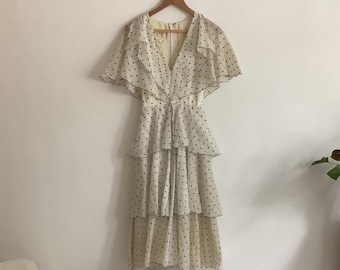 Vintage Tiered Cotton Gauze Dress, Black Polka Dot, Leshgold London