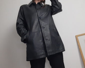 Veste en cuir fine vintage des années 90, oversize