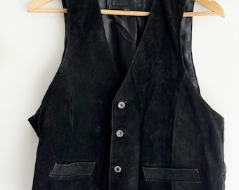 MILITAIRES EQUIPEMENTS Vintage 70s Black Suede Waistcoat Authentic Suede