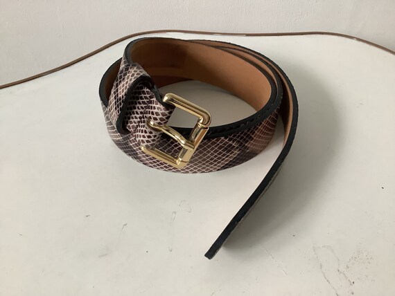 Vintage Beige /Brown Python Print Leather Belt 36… - image 2