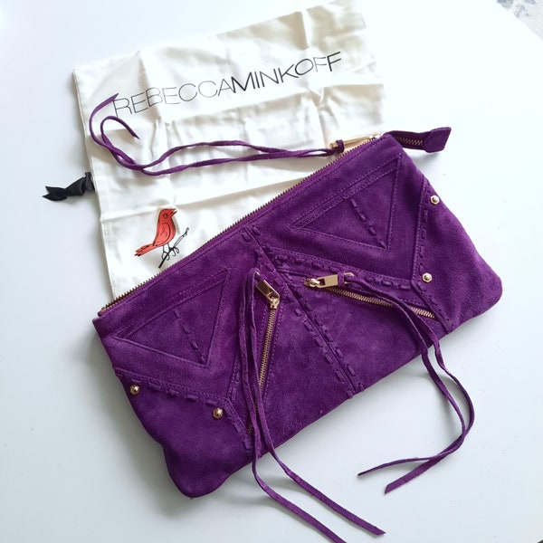 REBECCA MINKOFF purple suede clutch bag / Designer bag BNWT Punk Luxe