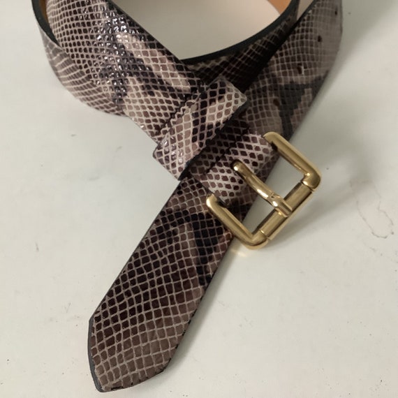 Vintage Beige /Brown Python Print Leather Belt 36… - image 5