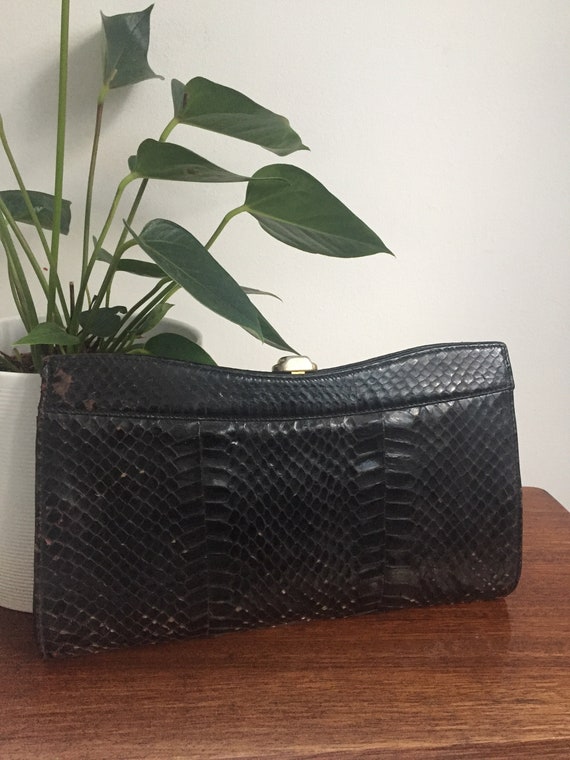 1940s Snakeskin leather Frame Clutch Bag, real sna