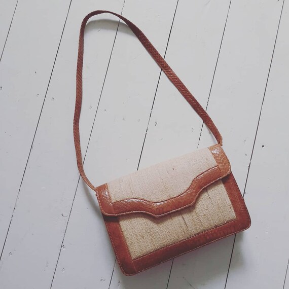 Vintage 70s does 40s Real snakeskin leather & lin