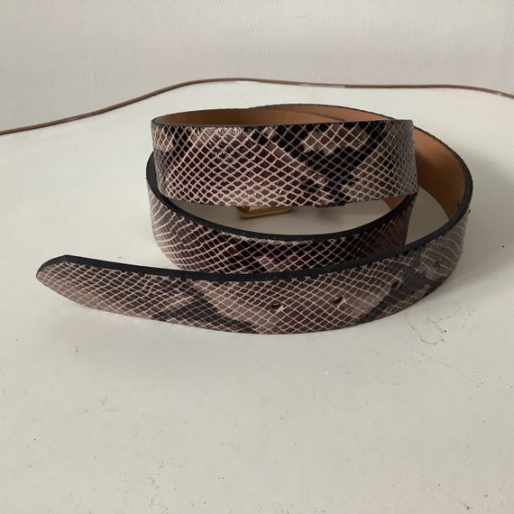 Vintage Beige /Brown Python Print Leather Belt 36… - image 3