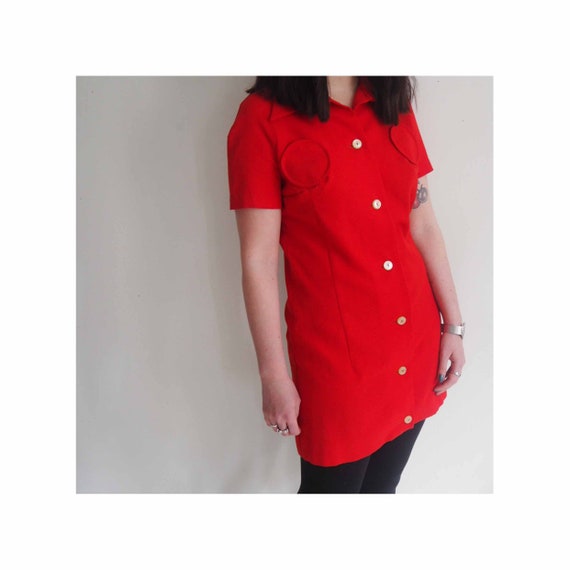 DAMENMODE | 1960s Red Mod Mini Shirt Dress, Dagge… - image 5