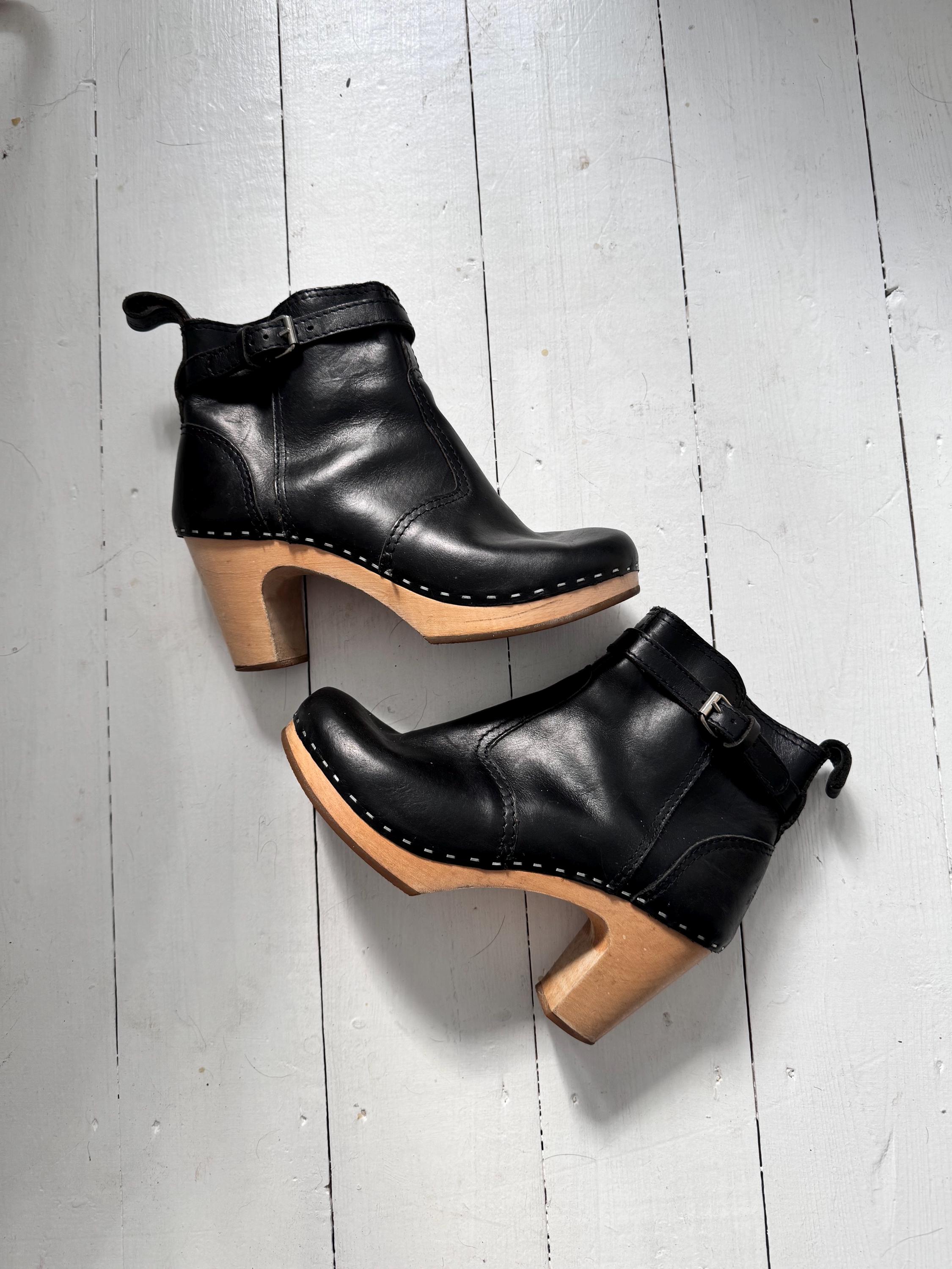 Buy SWEDISH HASBEENS Heeled Black Leather Clog Ankle Boots Online in India Etsy