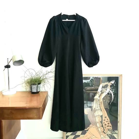 Vintage 70s Huge Statement Puff Sleeve Maxi dress,