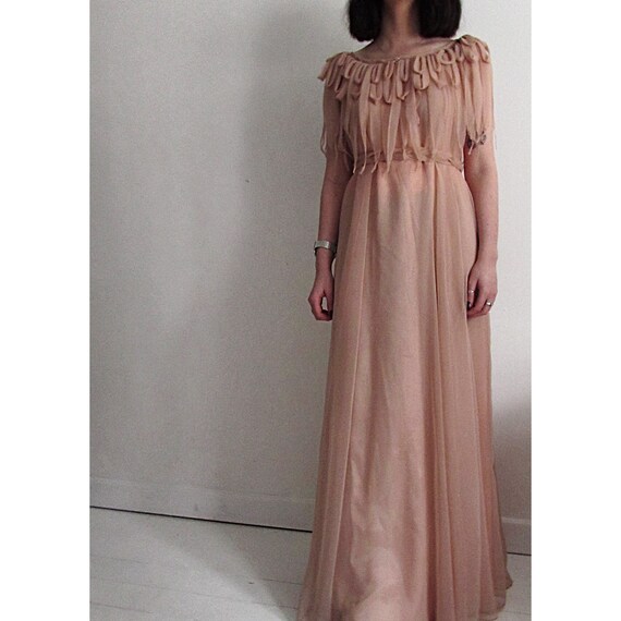 Vintage Chiffon Jean Varon Maxi dress, peach, line