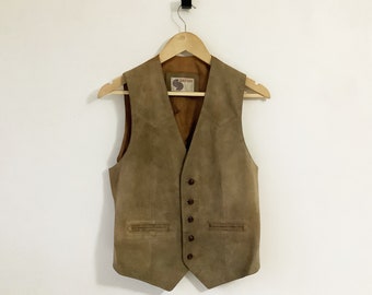 Vintage jaren '70 lichtbeige vest authentiek suède