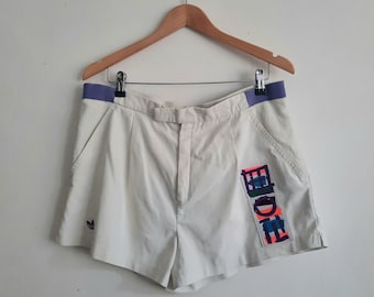 ADIDAS Vintage witte unisex shorts 36" taille, jaren '80 retro graphics