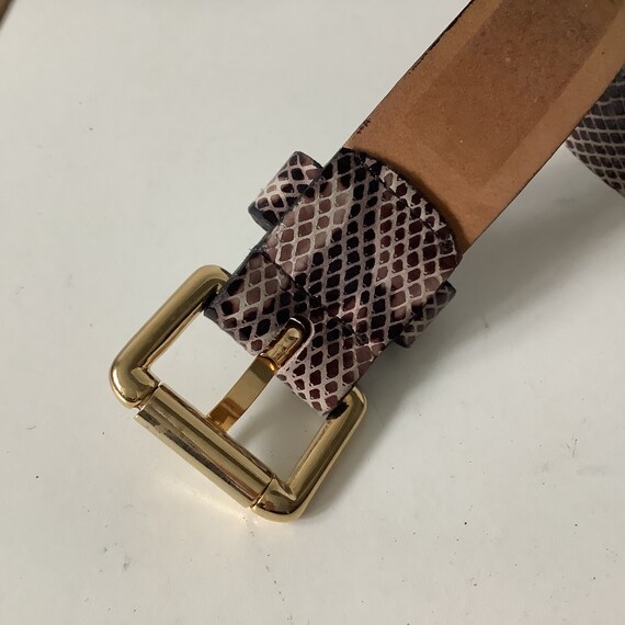 Vintage Beige /Brown Python Print Leather Belt 36… - image 4