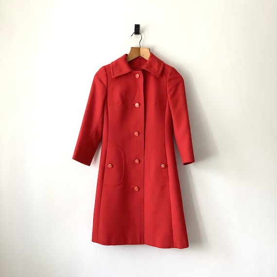 Vintage AQUASCUTUM HARRODS Red 60s Midi Trench Coat