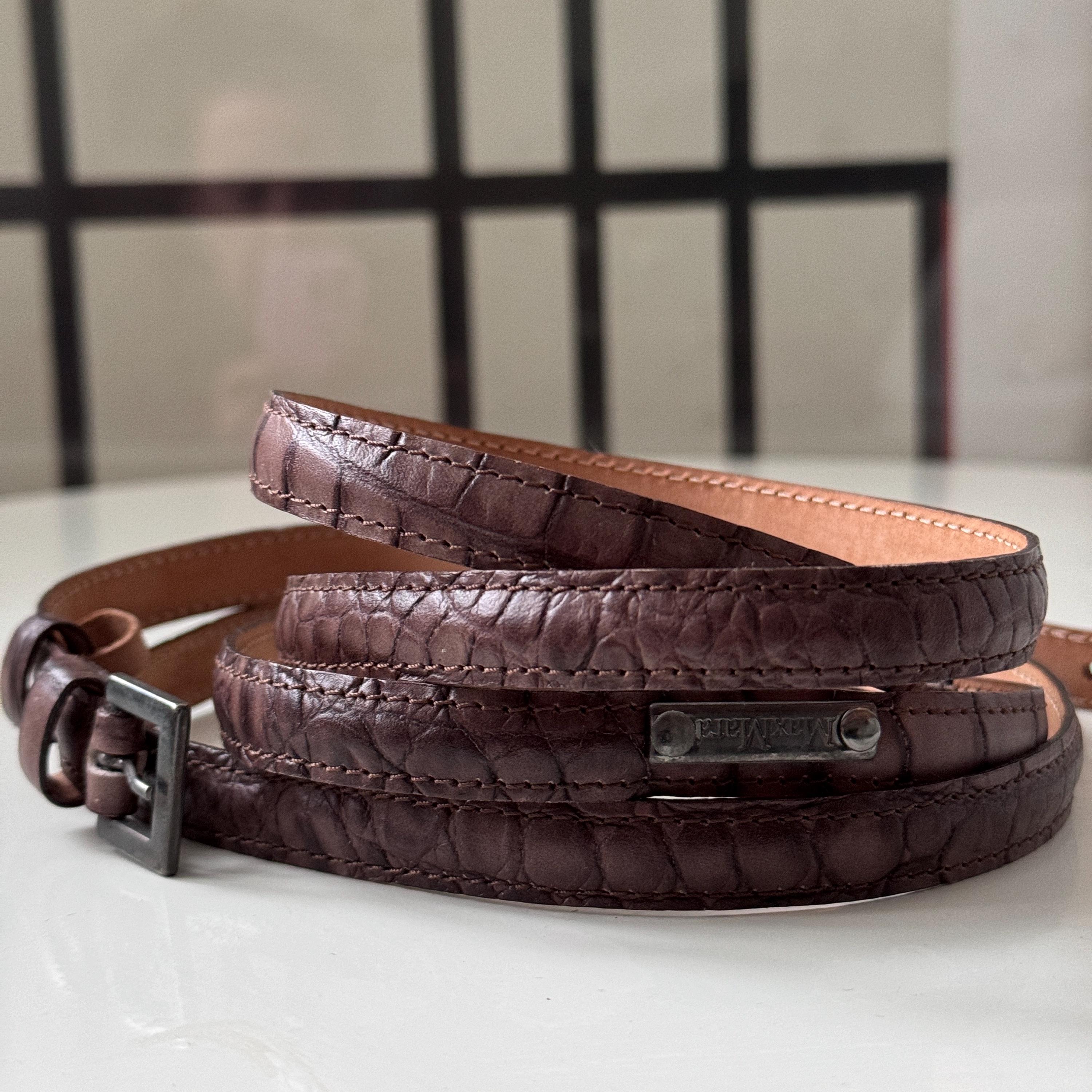 MAXMARA | Italian Leather Double Wrap Belts Brown Croc Print 
