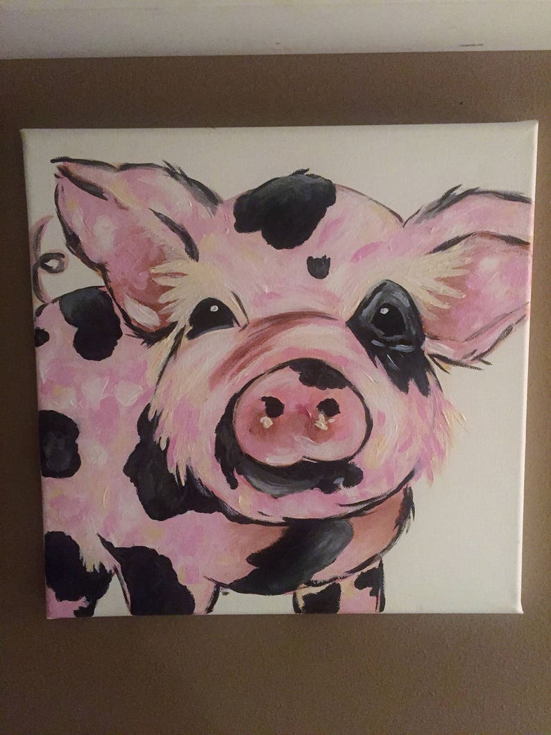 Acrylic Pig Canvas Painting. Original Acrylic Painting. Farm Etsy