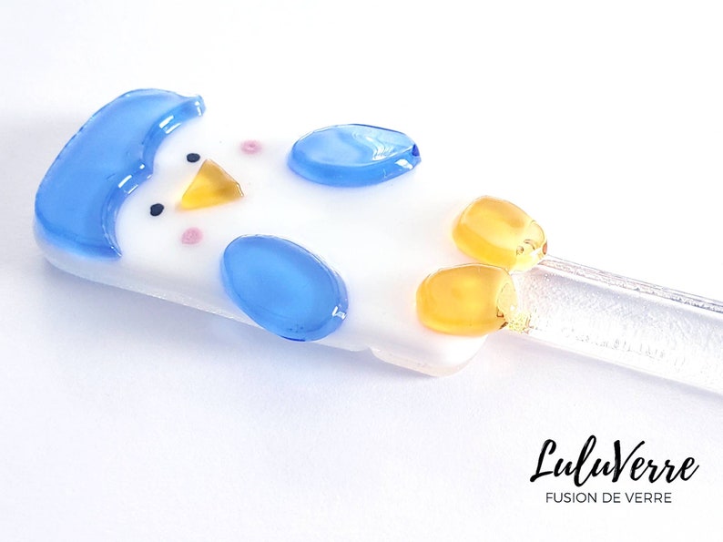 Decorative piquet made in Quebec laminated glass penguin ornament Luluverre/'s handmade creation Fusing glass